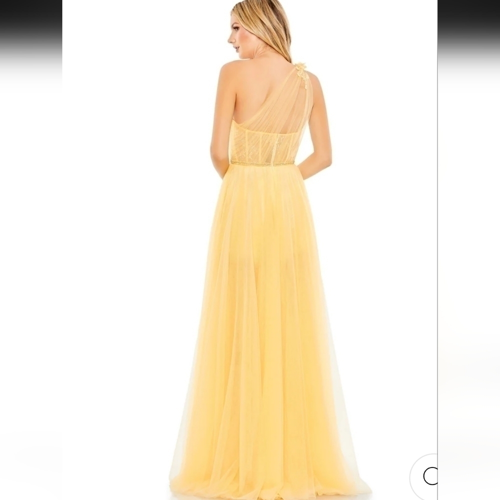 Mac Duggal NWT Lemon EMBELLISHED TULLE ONE SHOULDER HIGH LOW GOWN size 18 - Picture 2 of 16